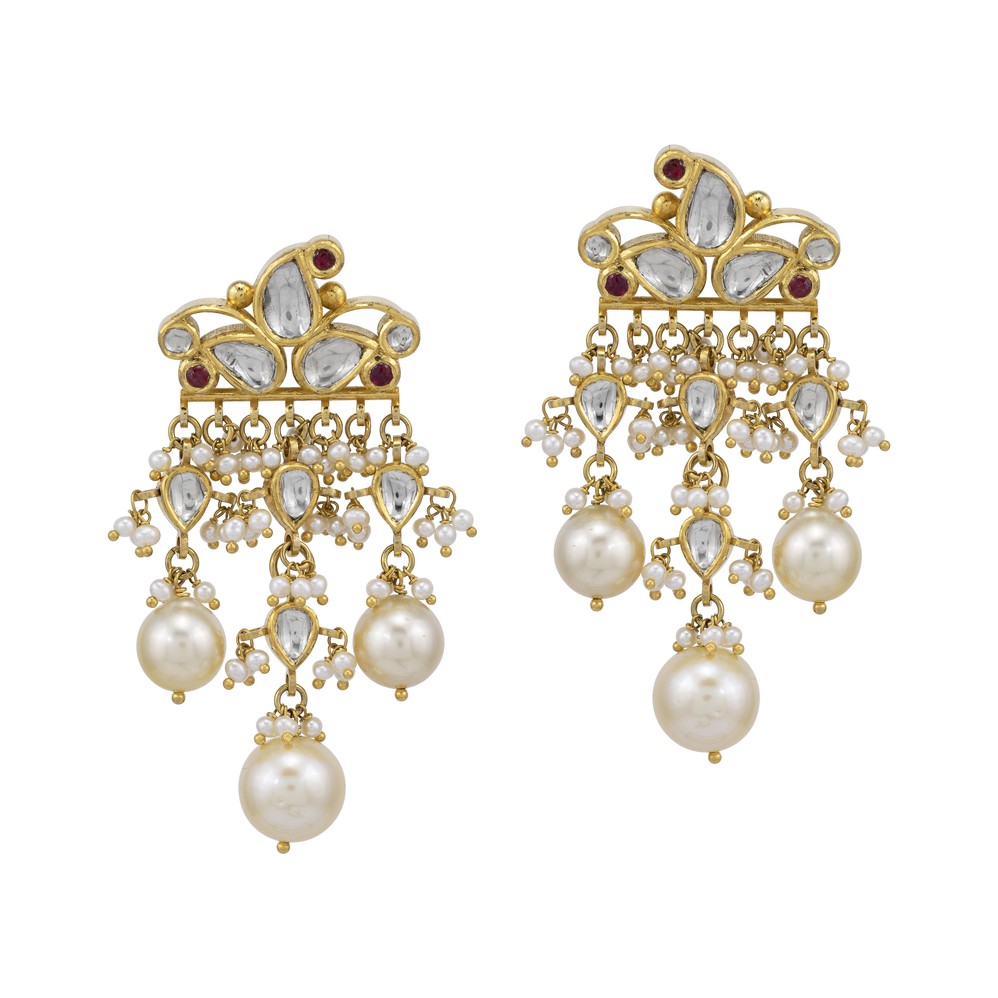 Polki Pearl Danglers with Layered Drops