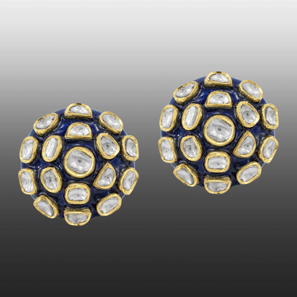 Blue Enamel Polki Stud Earrings