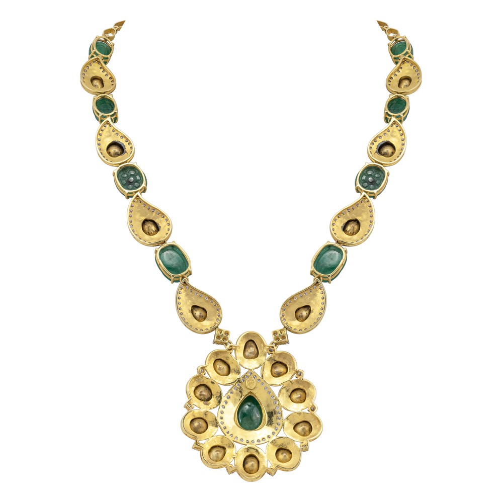 Emerald Bead Polki Necklace with Statement Pendant