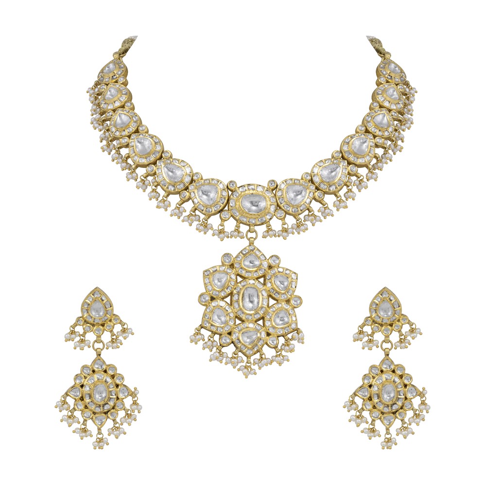 Pearl and Polki Choker with Pendant
