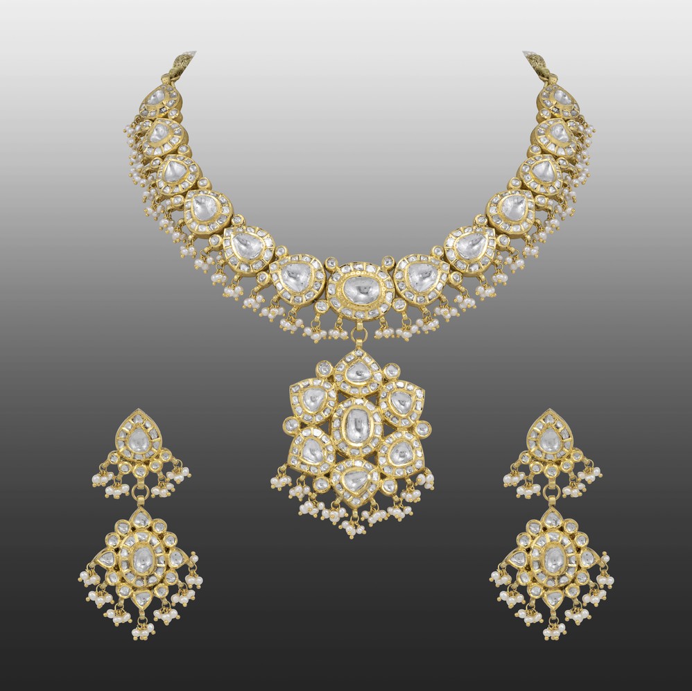 Pearl and Polki Choker with Pendant
