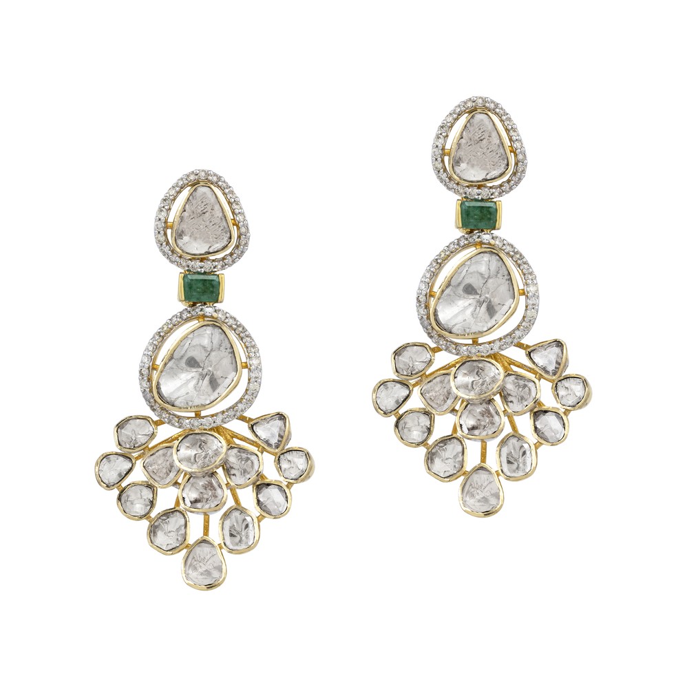 Emerald Polki Danglers with Clustered Drop