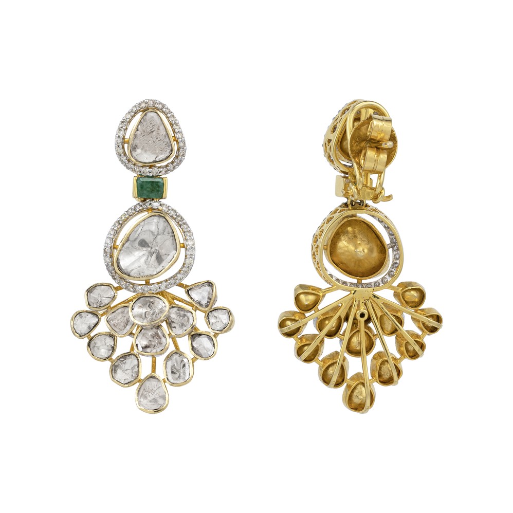 Emerald Polki Danglers with Clustered Drop