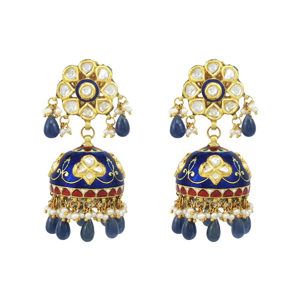 Sapphire Jhumkas with Pearl Detailing