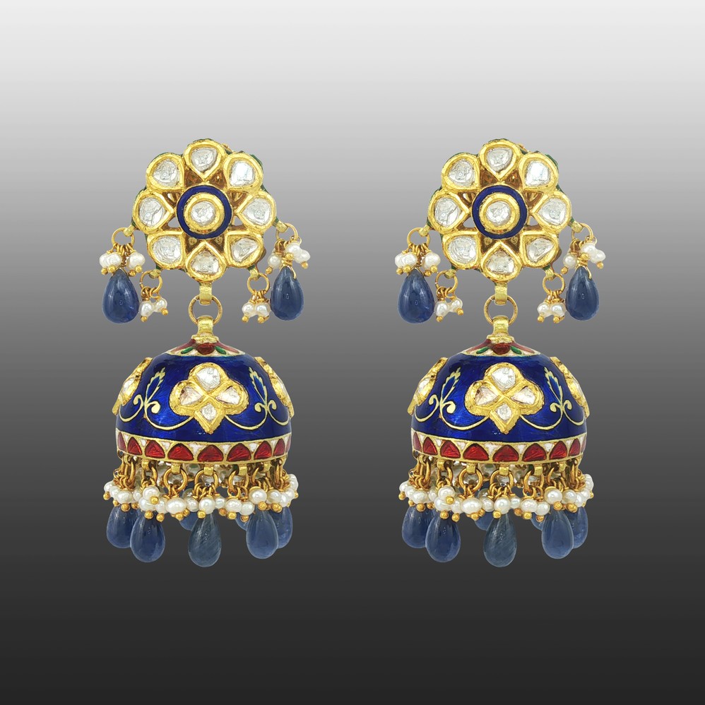 Sapphire Jhumkas with Pearl Detailing