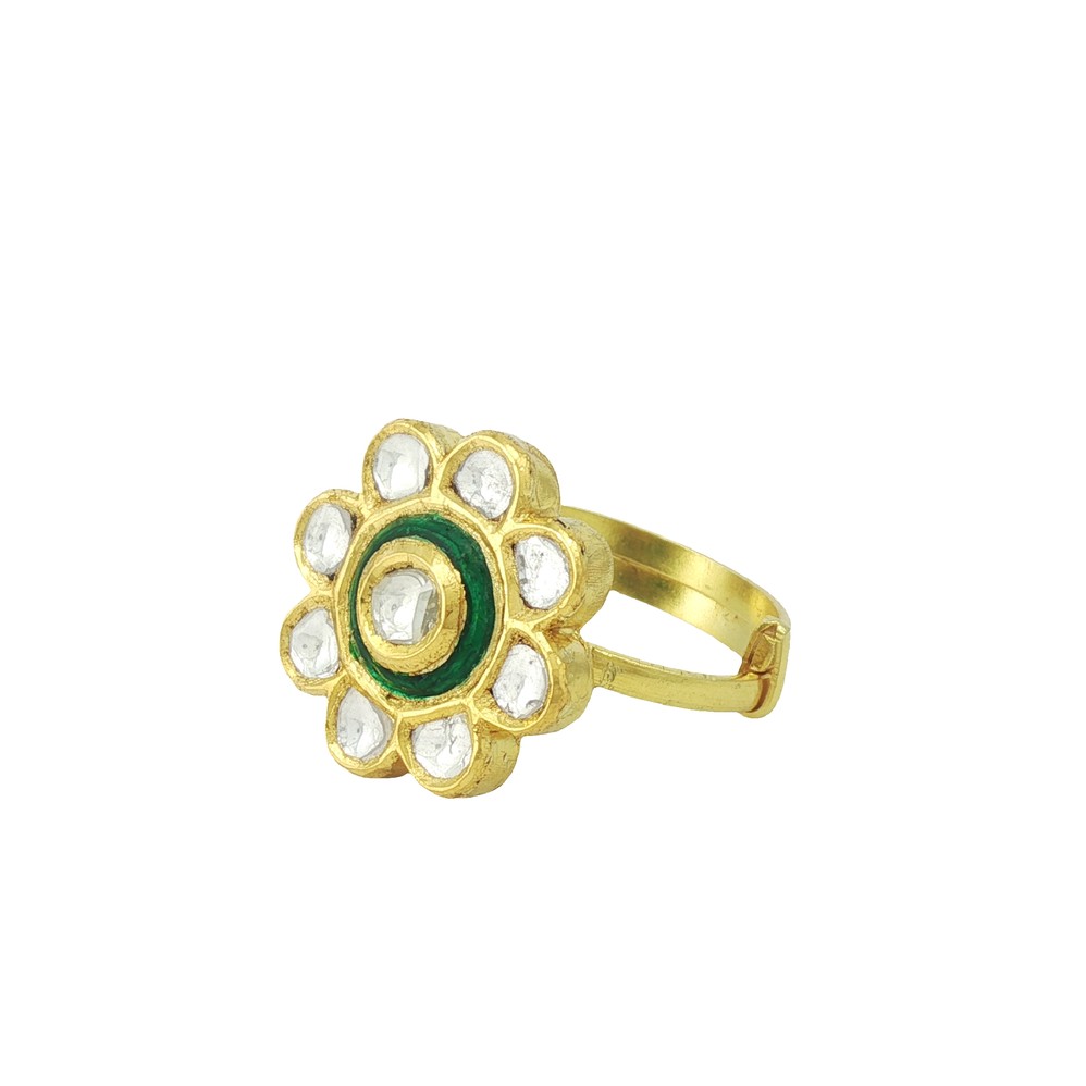 Green Accent Polki Ring