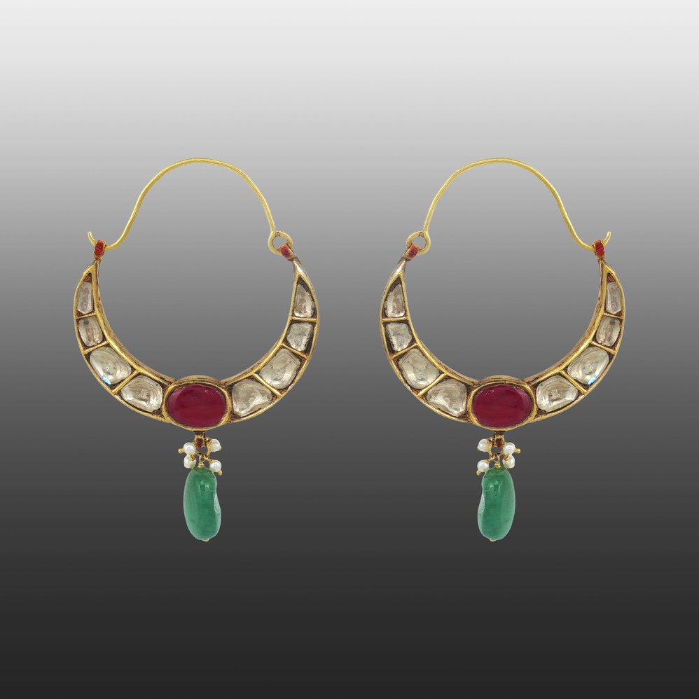 Polki Hoop Earrings with Ruby and Emerald Drop
