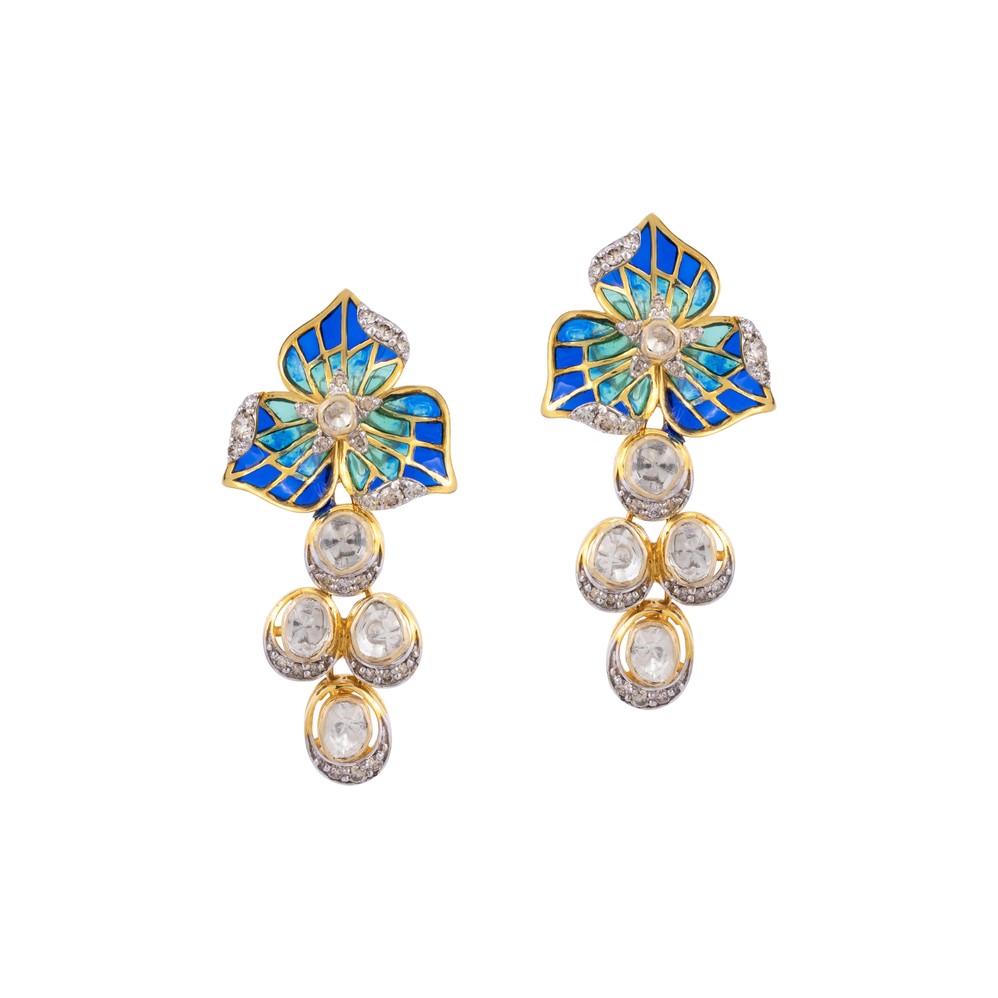 Enamel Floral Studs with Pearl Drops
