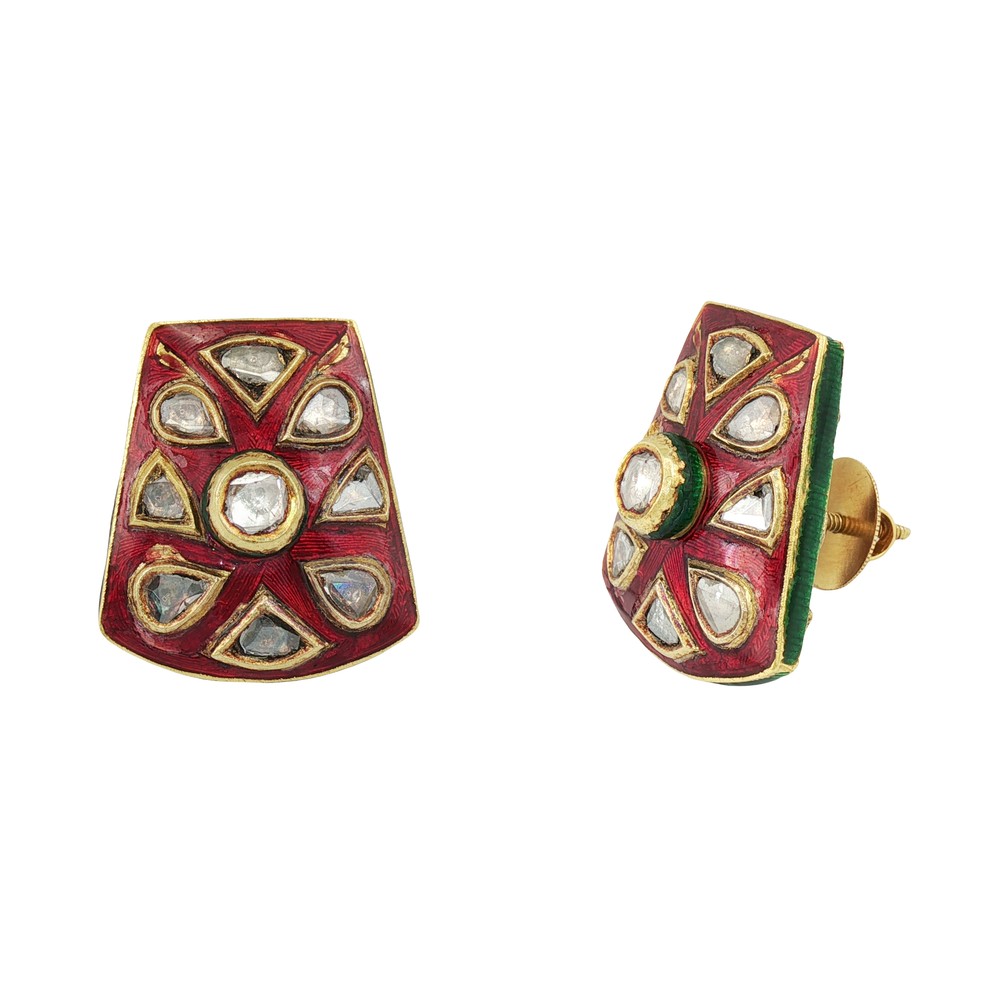 Red Enamel Polki Stud Earrings