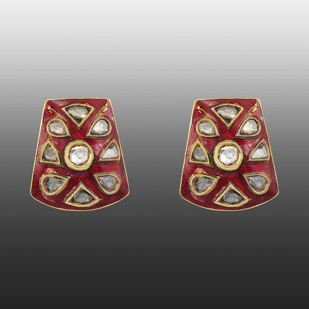 Red Enamel Polki Stud Earrings