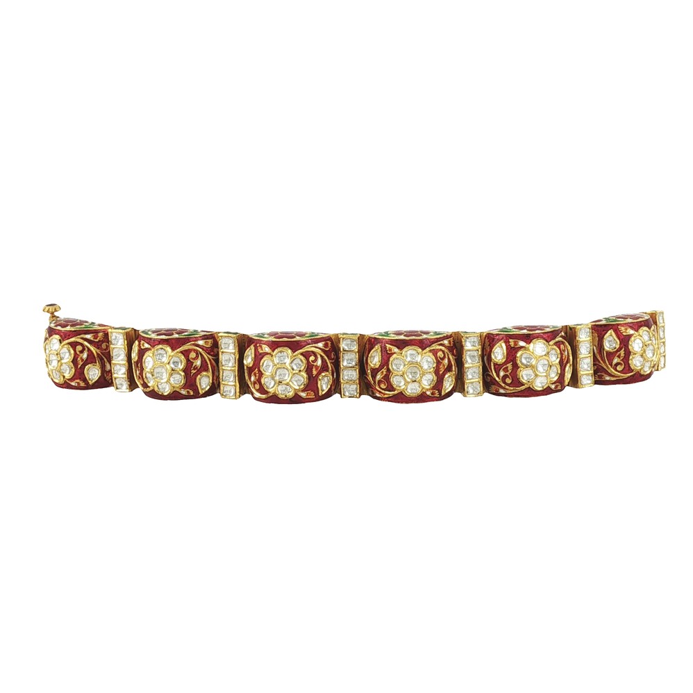 Red Enamel Polki Panel Bracelet