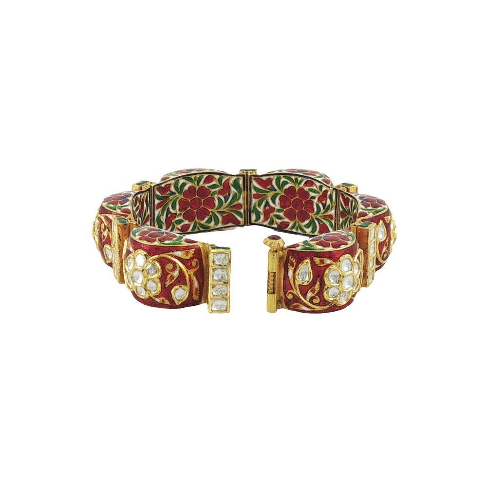 Red Enamel Polki Panel Bracelet