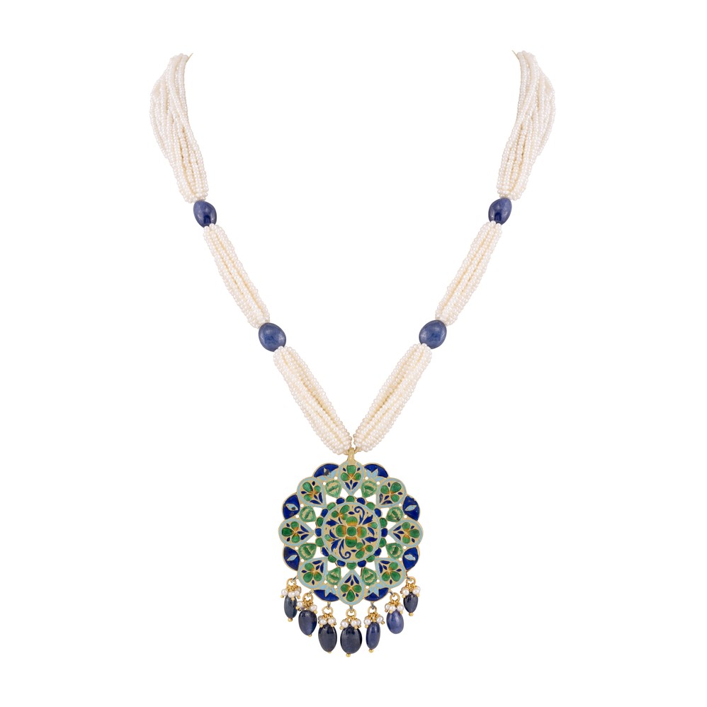 Sapphire and Cultured Pearl Pendant Necklace