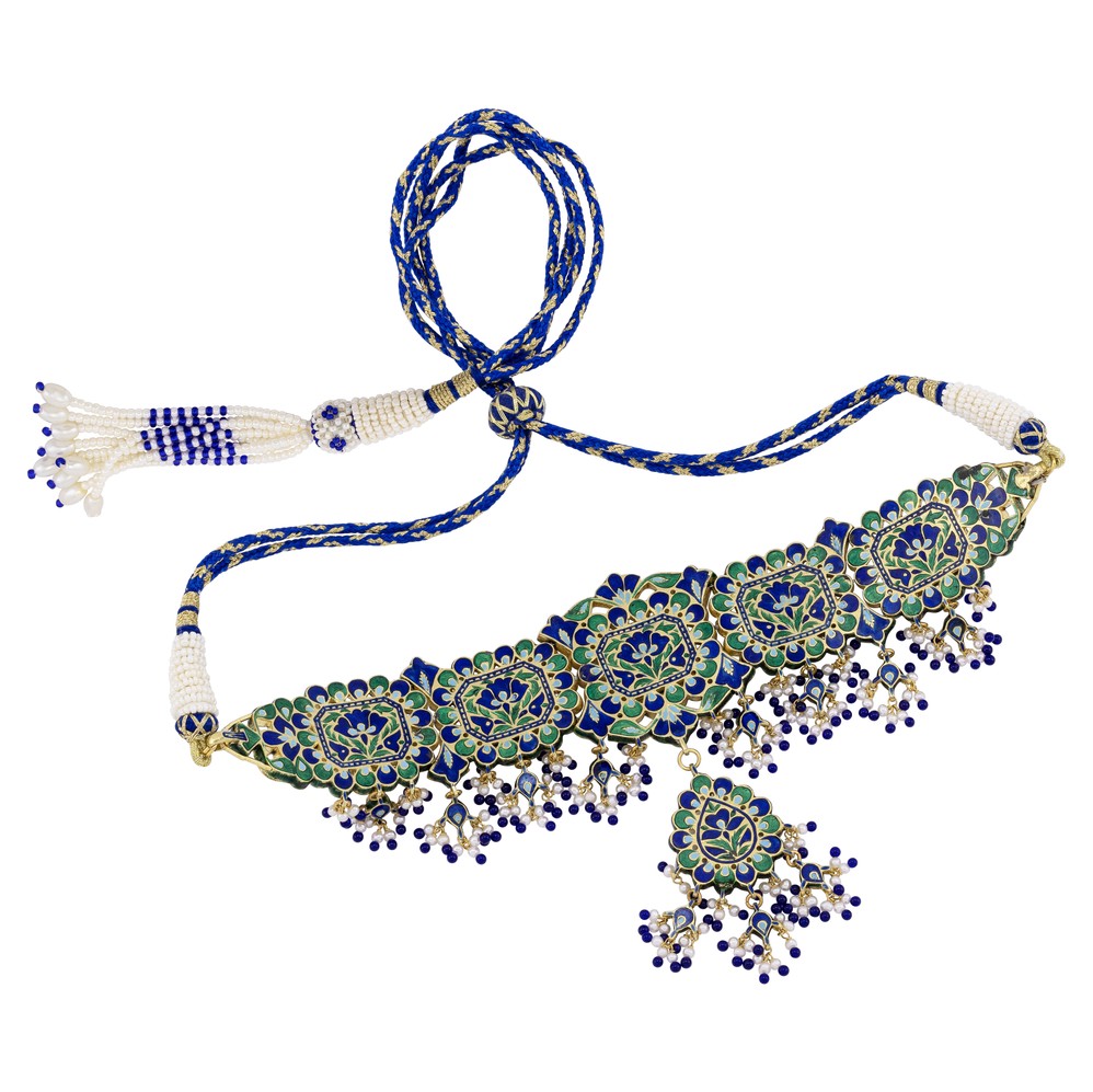Cultured Pearl Choker with Sapphire and Polki