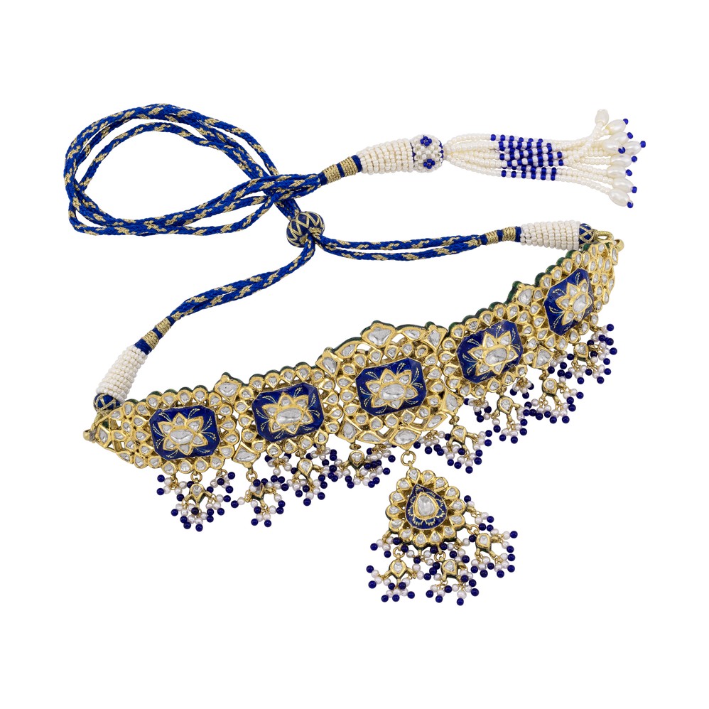 Cultured Pearl Choker with Sapphire and Polki