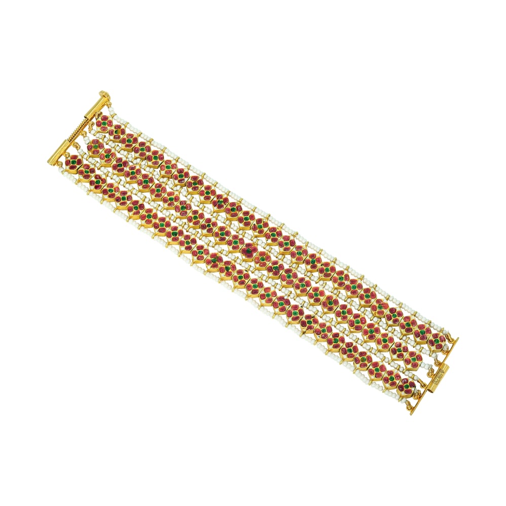 Honeycomb Polki Bracelet with Pearl Borders