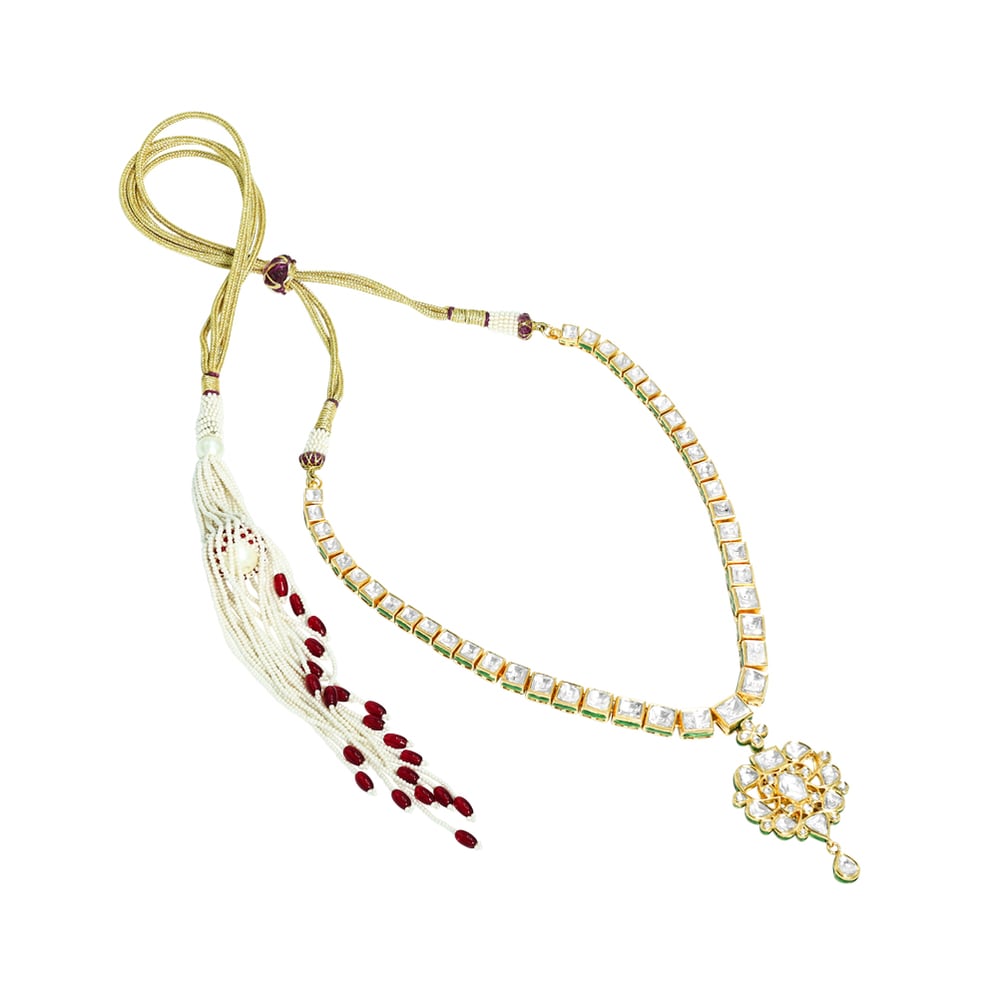 Polki Necklace Set with Pendant and Teardrop Accent