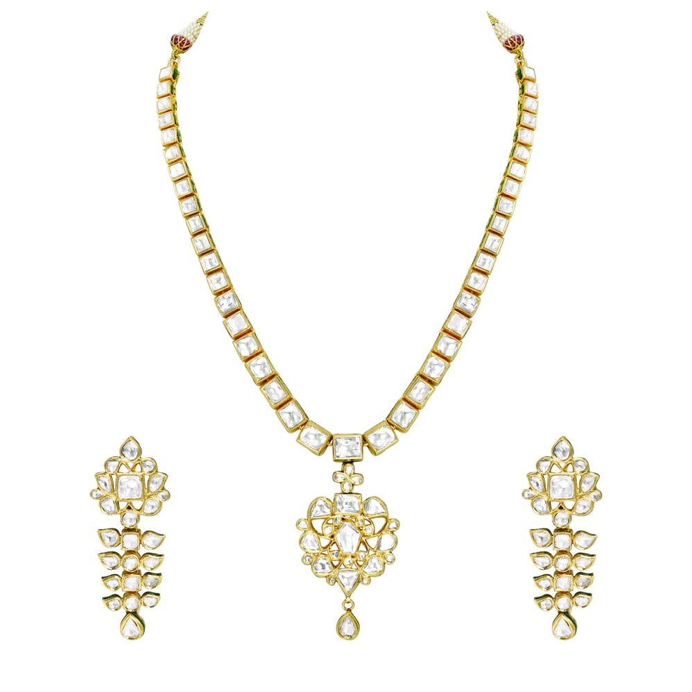 Polki Necklace Set with Pendant and Teardrop Accent