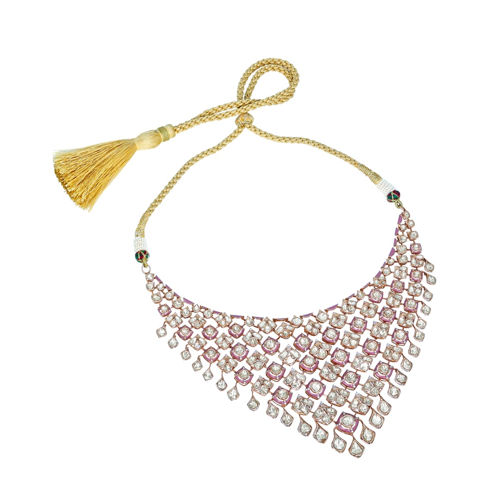 Polki Necklace Set with Pink Enamel Intricate work