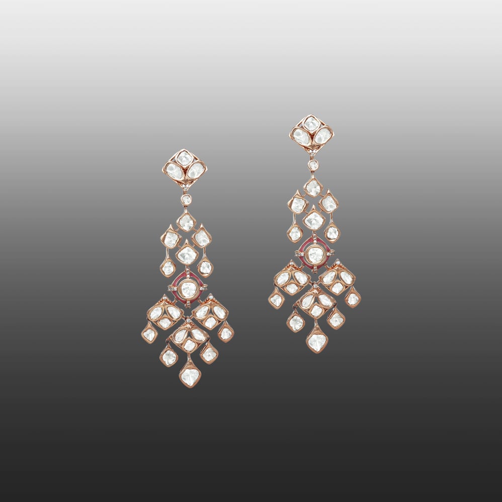 Polki Necklace Set with Pink Enamel Intricate work