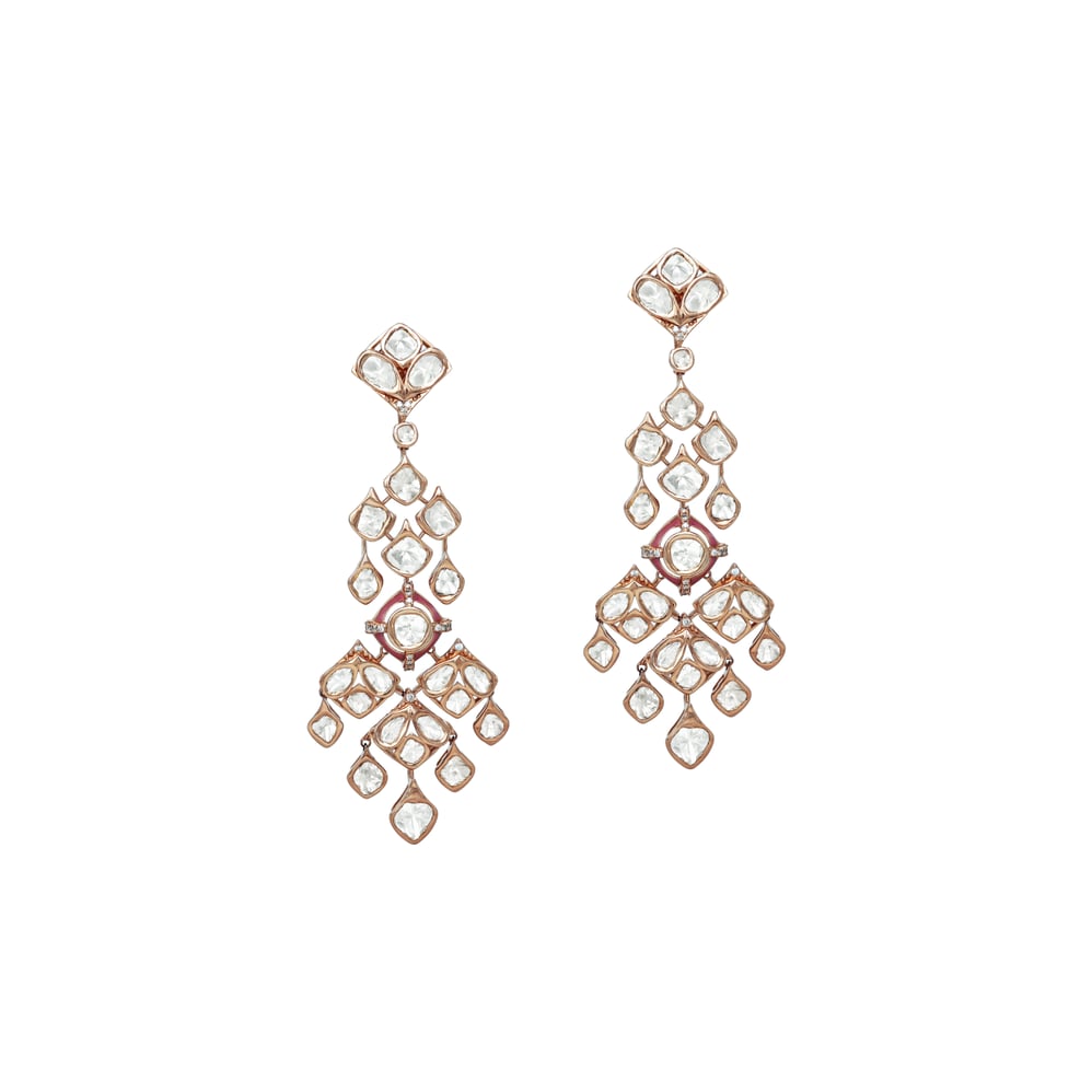 Polki Necklace Set with Pink Enamel Intricate work
