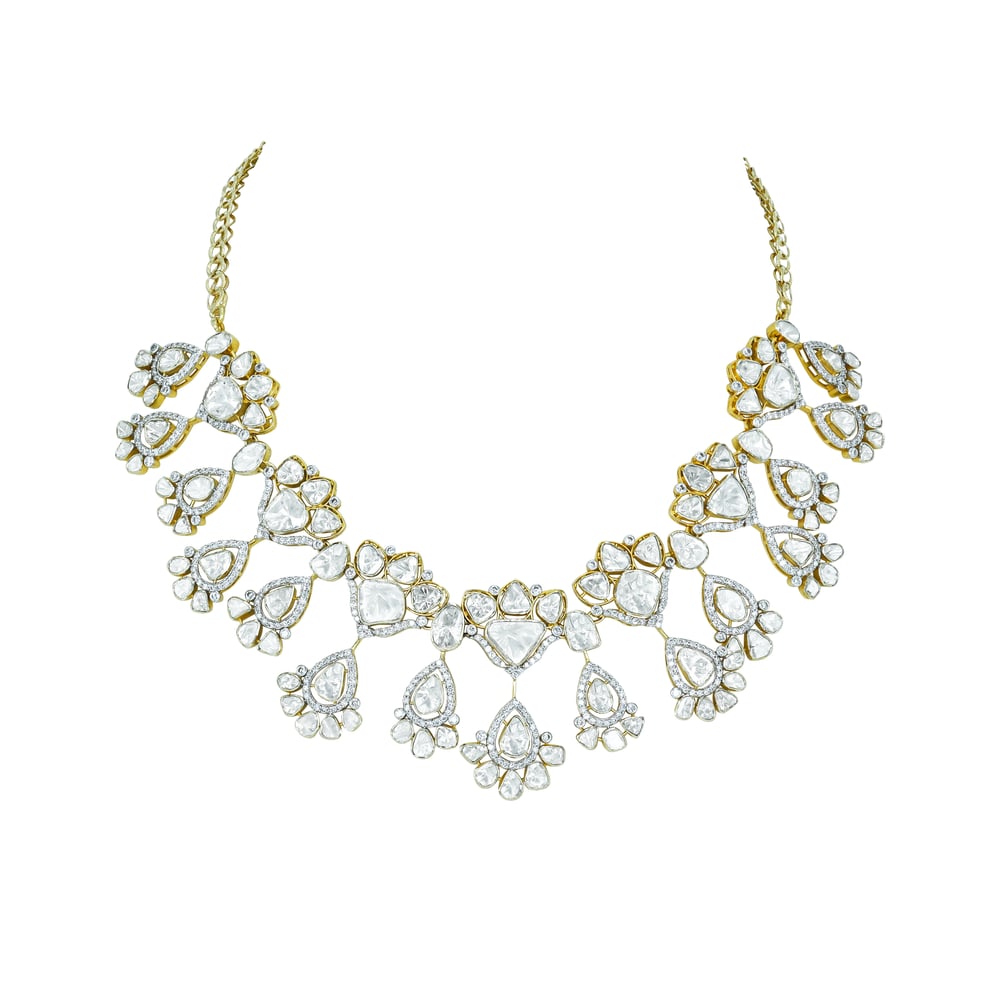 Teardrop Polki Necklace with Floral Motifs