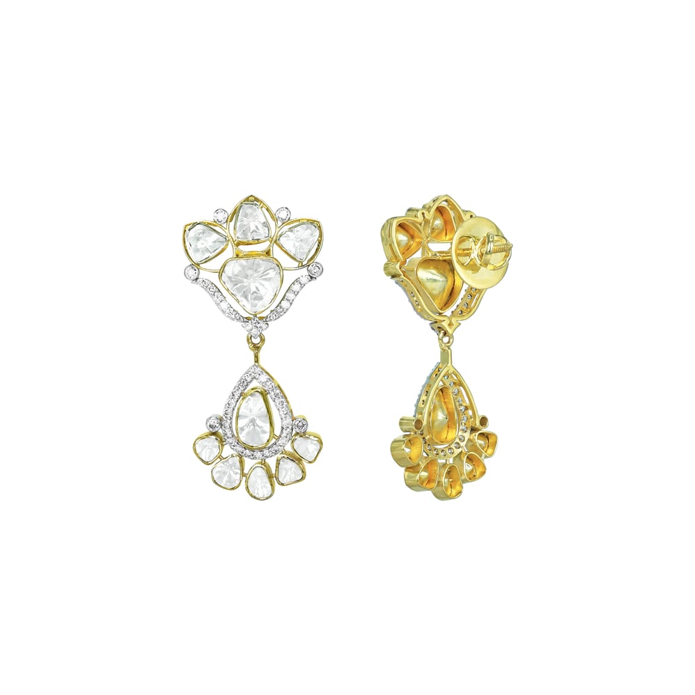 Floral Teardrop Polki Earrings