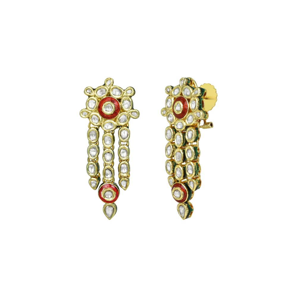 Layered Polki Necklace Set with Red Enamel and Circular Motifs