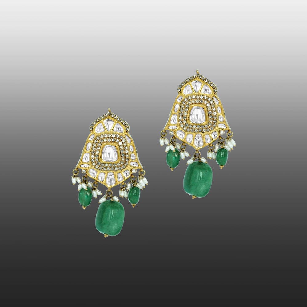 Victorian Rose-Cut Diamond Choker Set with Emerald Beads