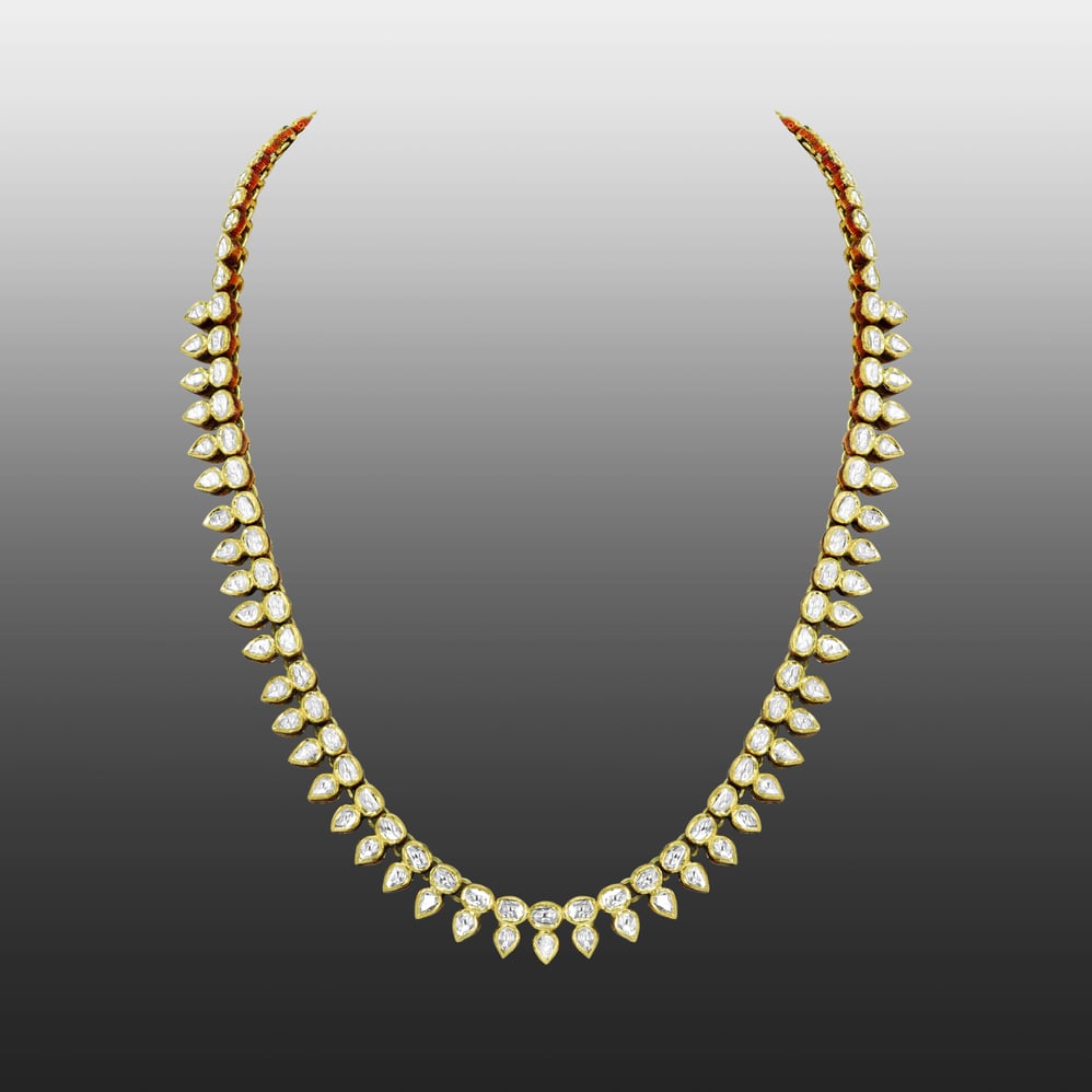 Single-Row Polki Necklace with Pear and Round Polkis