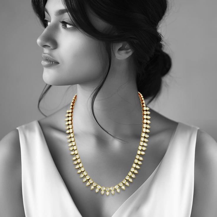 Single-Row Polki Necklace with Pear and Round Polkis
