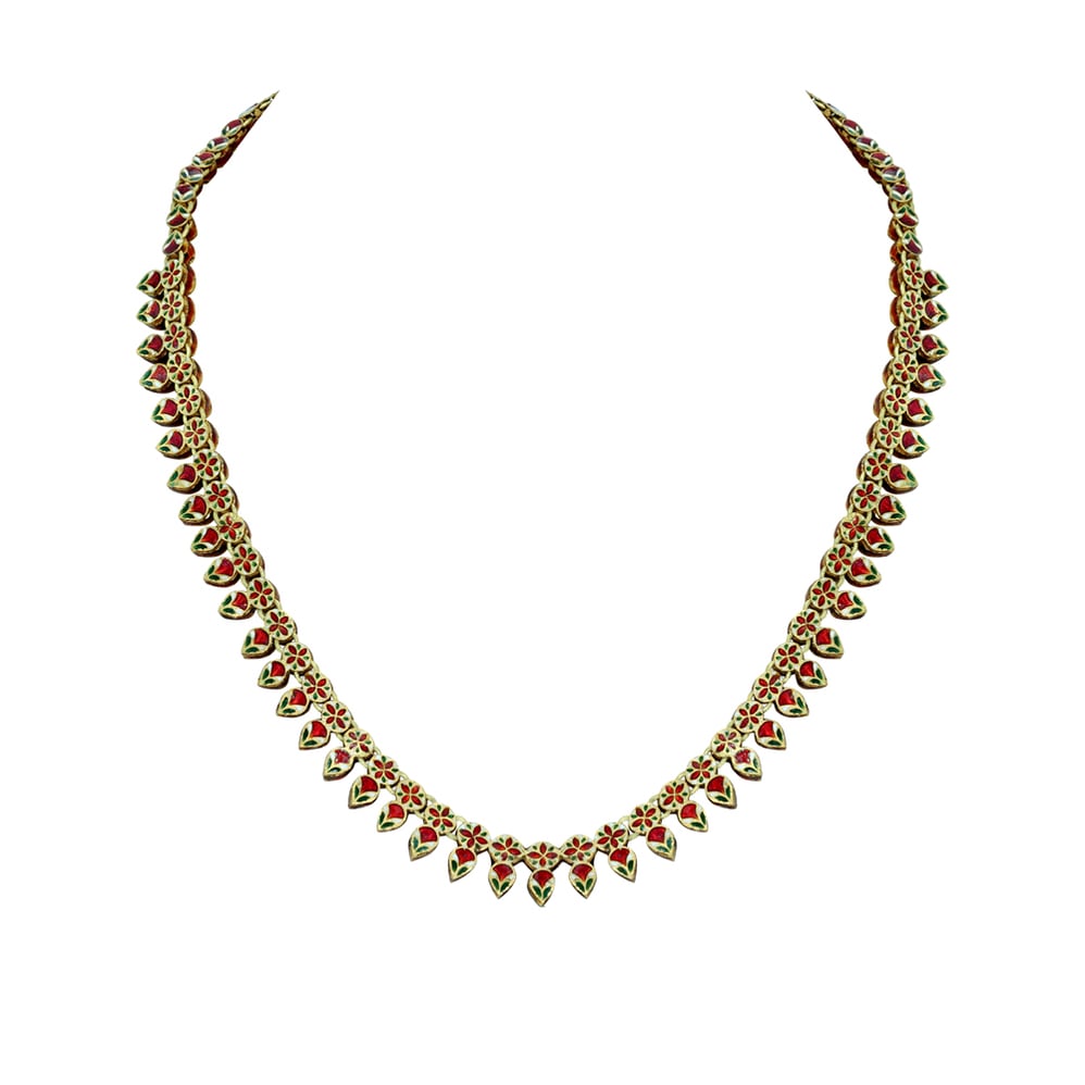 Single-Row Polki Necklace with Pear and Round Polkis