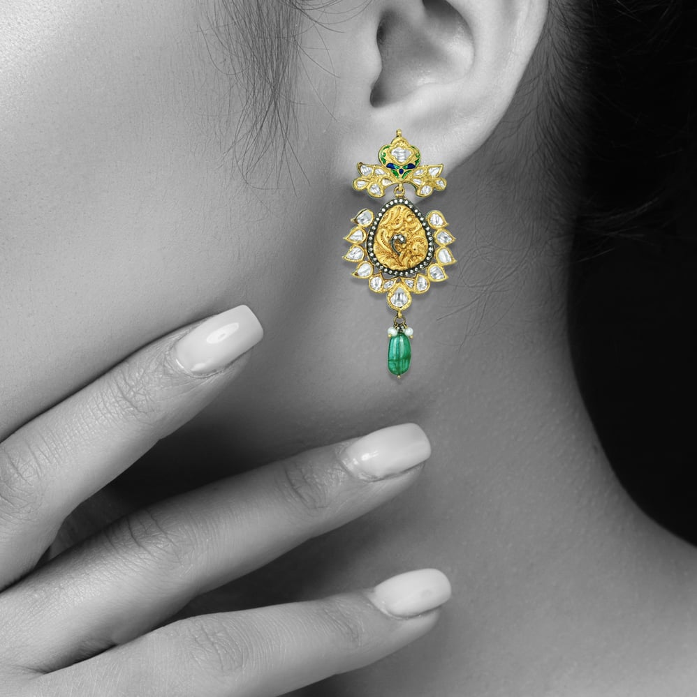 Krishna Polki Pendant Necklace Set with Pearls, Emeralds and Enamel