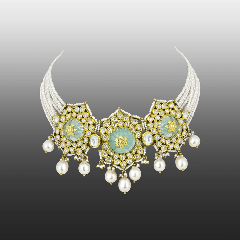 Pearl Choker with Carved Stone, Polki, and South Sea Drops