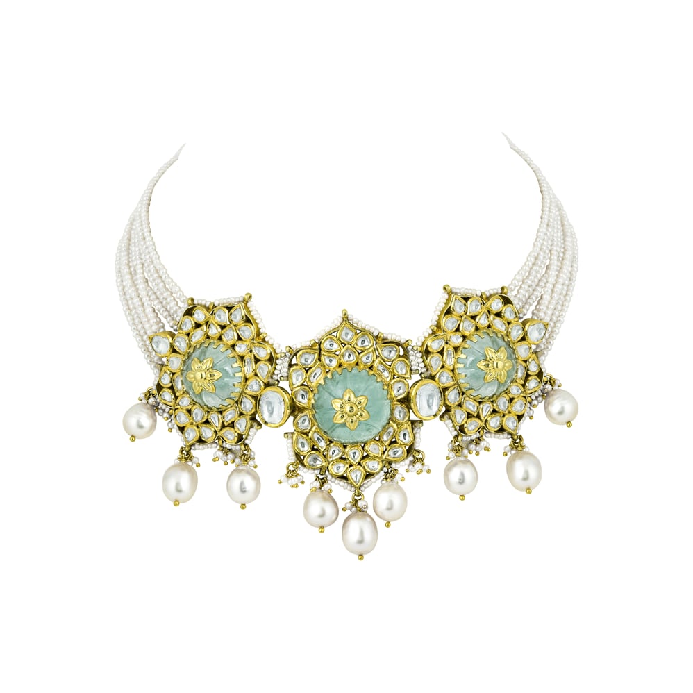 Pearl Choker with Carved Stone, Polki, and South Sea Drops