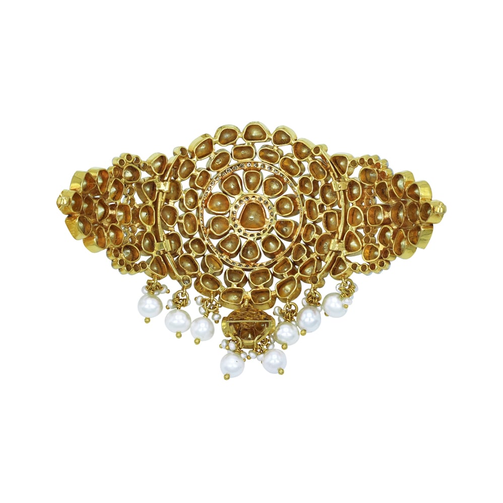 Polki Diamond Choker with Pearl Strings and Dangling Drops