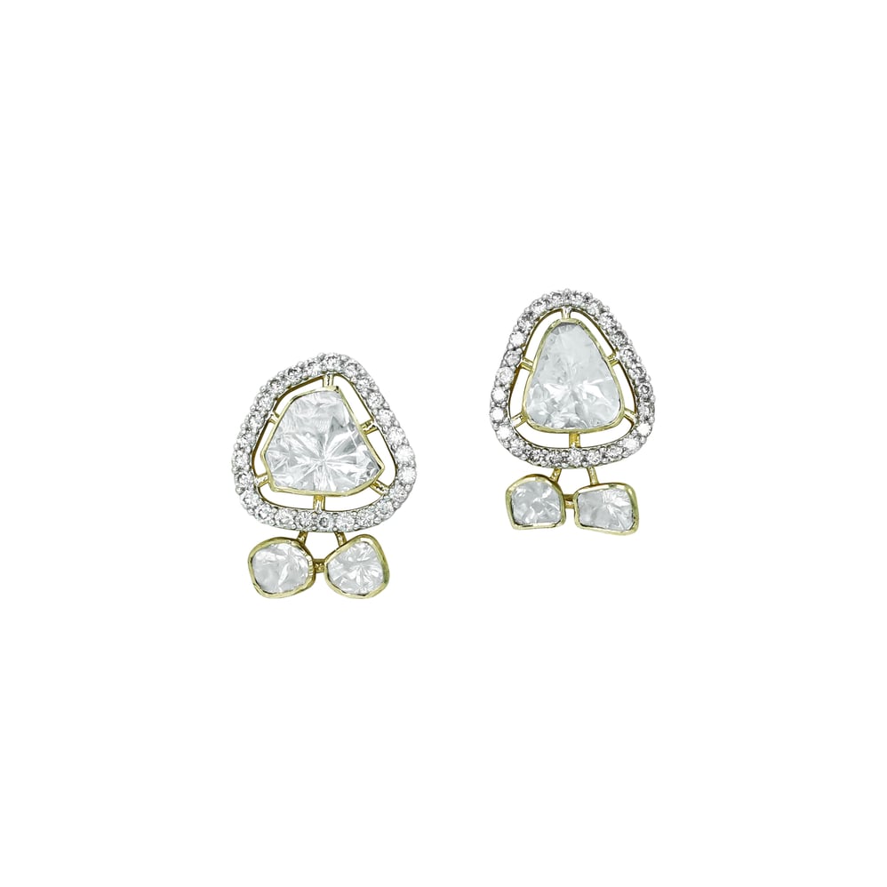 Triangular Polki Earrings with Diamond Halos