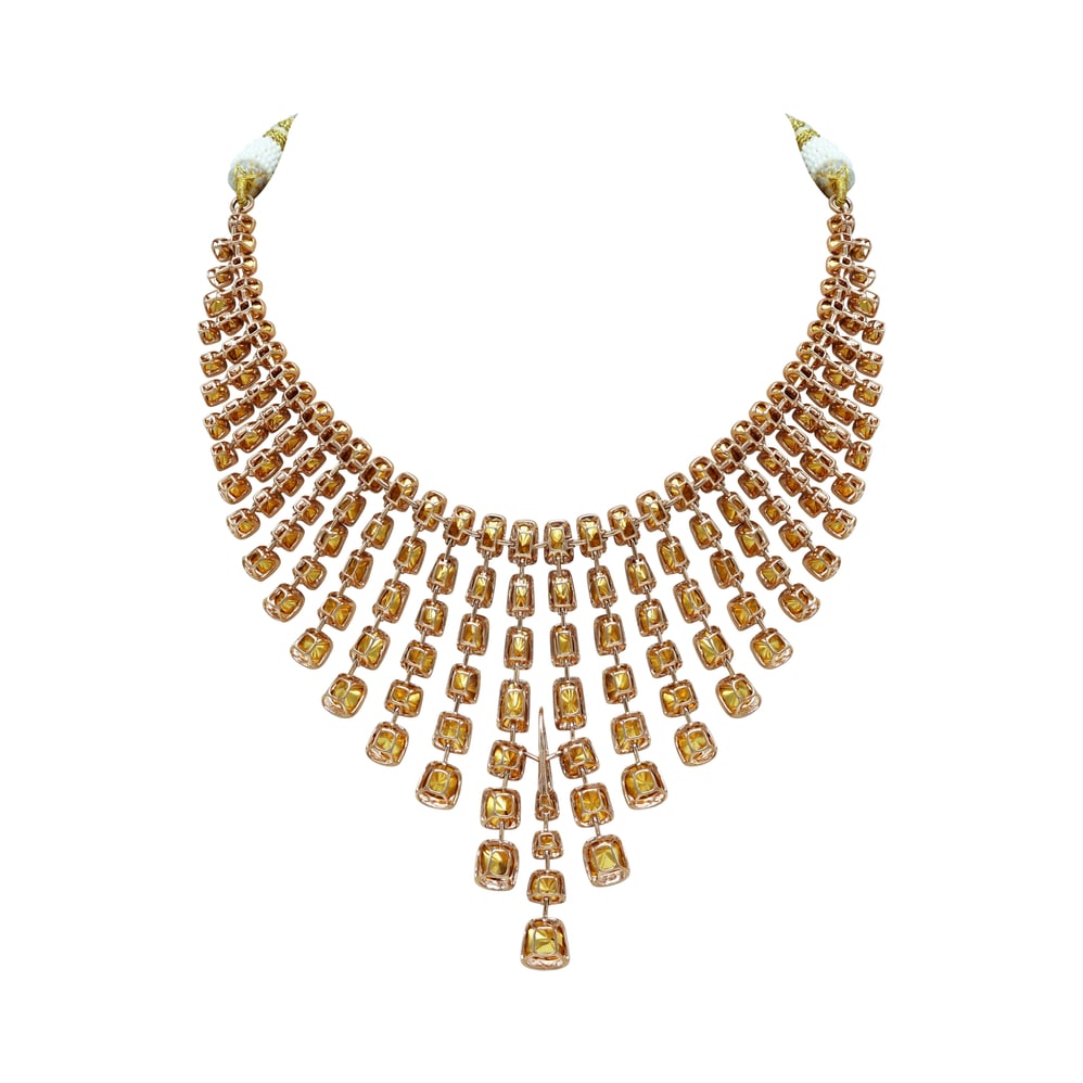 Rose Gold Polki Necklace Set with Cascading Fan-Like Design