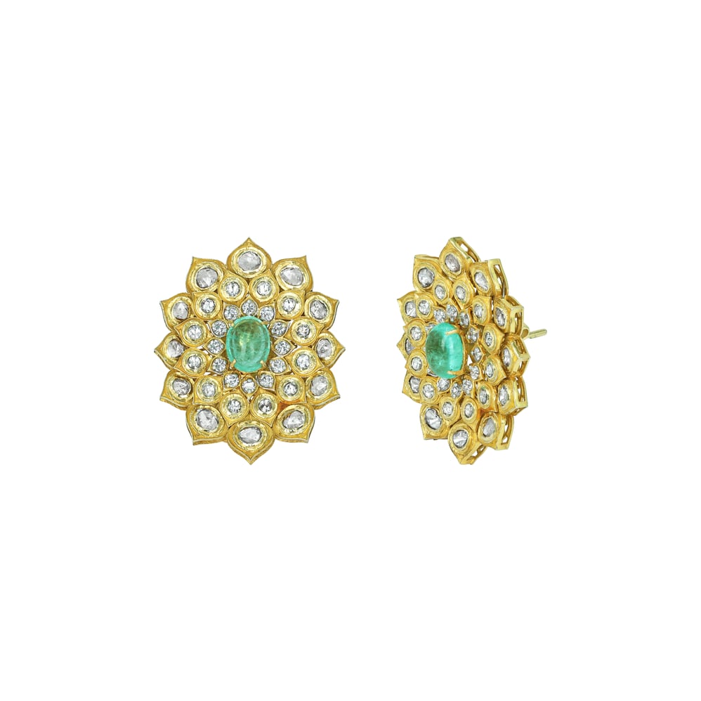 Polki Choker Set with Emerald Floral Motif and Drops