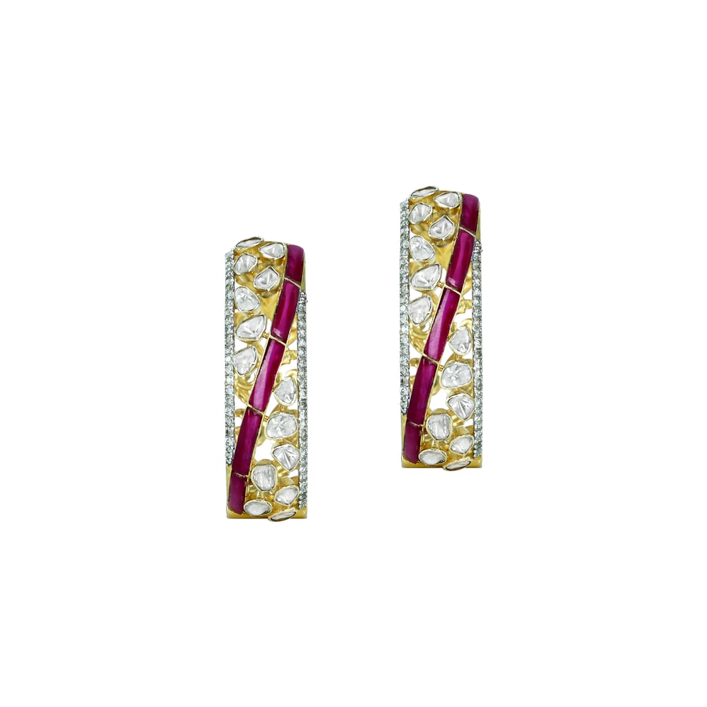 Polki Hoop Earrings with Red Talafs
