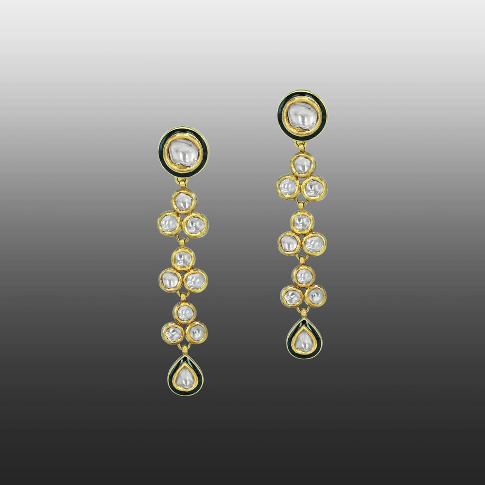 Black Enamel Polki Diamond Necklace Set for Timeless Elegance