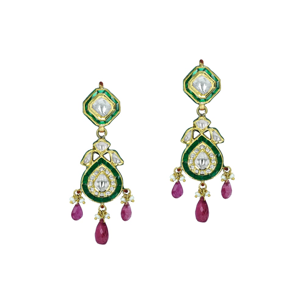 Polki Choker Set with Green Enamel, Tourmaline, and Pearls