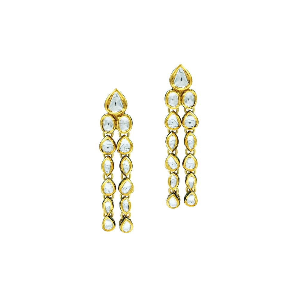 Cascading Polki Earrings with Linear Vertical Design
