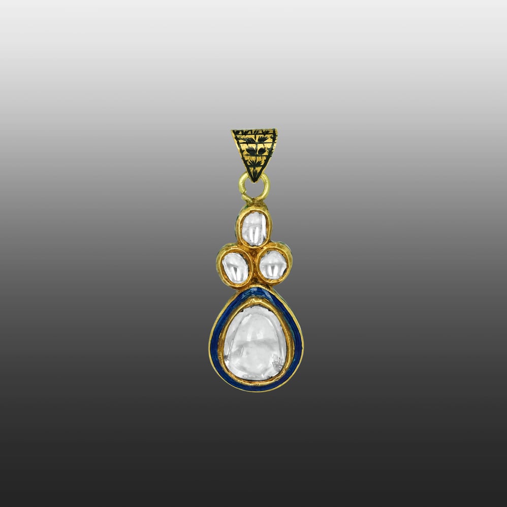 Teardrop Polki Pendant with Blue Enamel