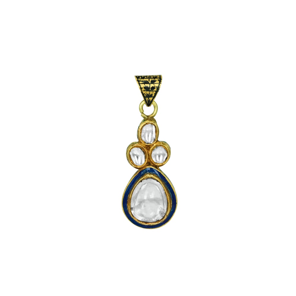 Teardrop Polki Pendant with Blue Enamel