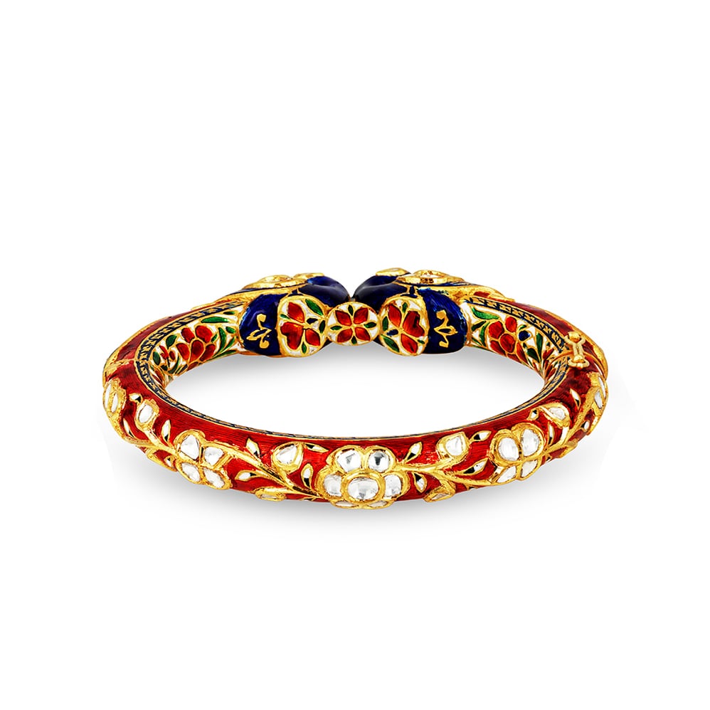  Bangle with Enamel Peacocks and Polki Accents