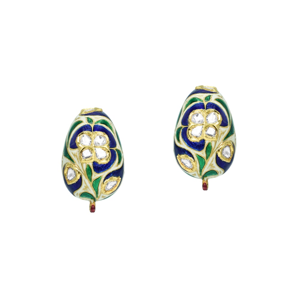 Blue Enamel Hasli Necklace Set with Polkis and Green Accents