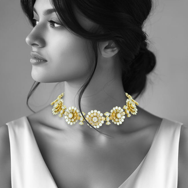 Floral Polki Pachi Necklace with Elegant Detailing
