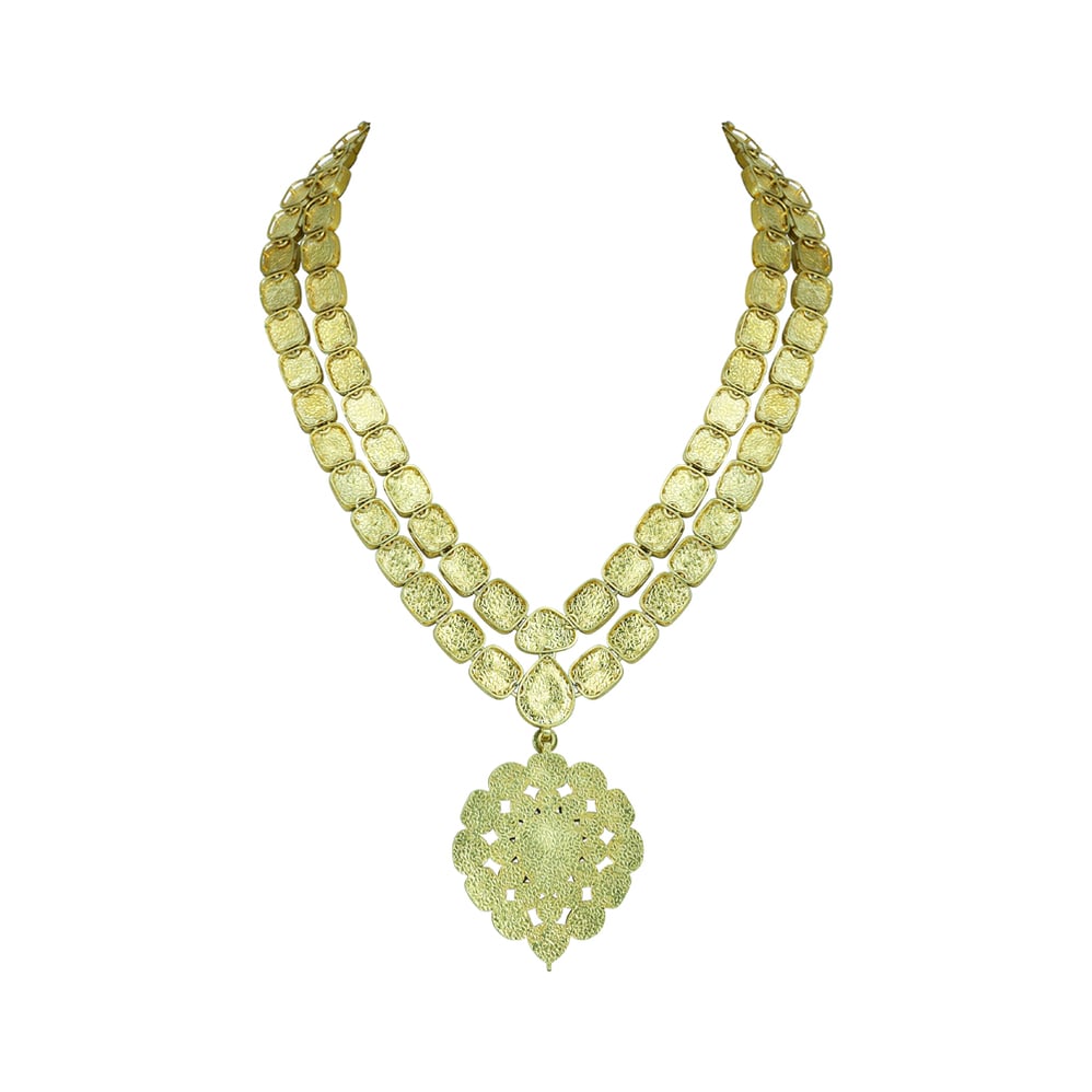 Dual-Layer Polki Necklace with Blue Enamel