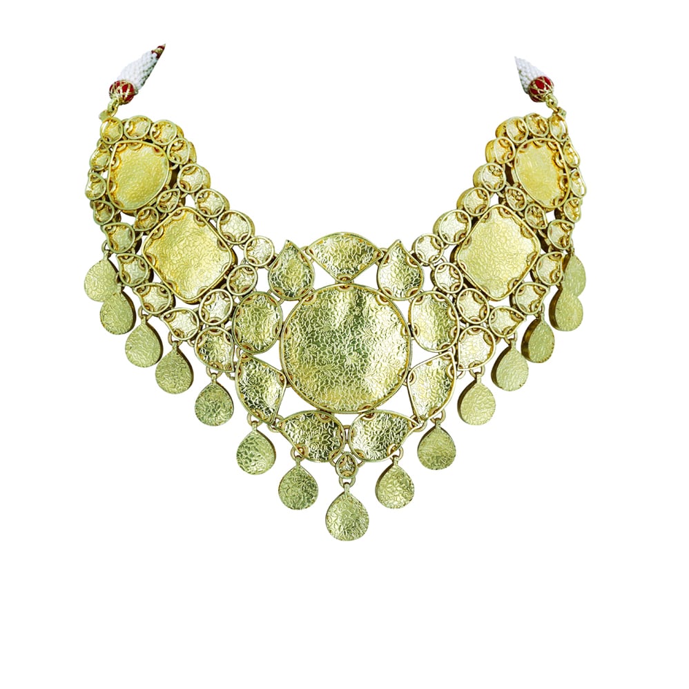 Rhodolite Polki Choker with Red Enamel and Dangling Pear Drops